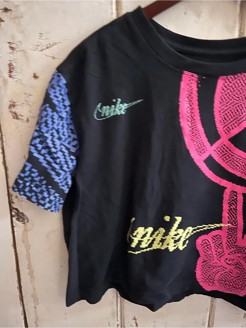 Nike Black Tee with Hot Pink & Yellow Basketball Graphic